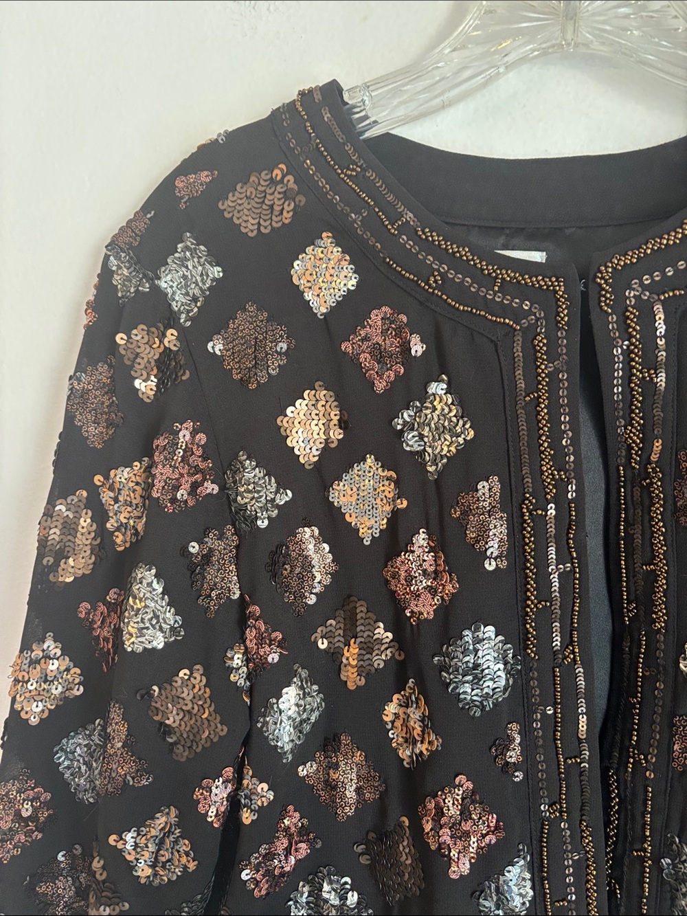 Chicos vintage beaded sequin Black dressy Jacket metallic fancy event women’s 8 - Picture 3 of 8